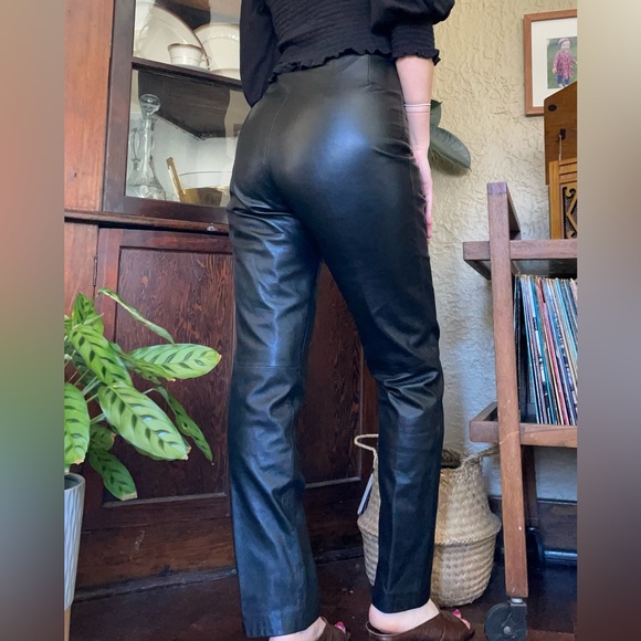 90s vintage black leather pants fitted 90s sleaze Y2K Mix It 100% genuine - Picture 6 of 7